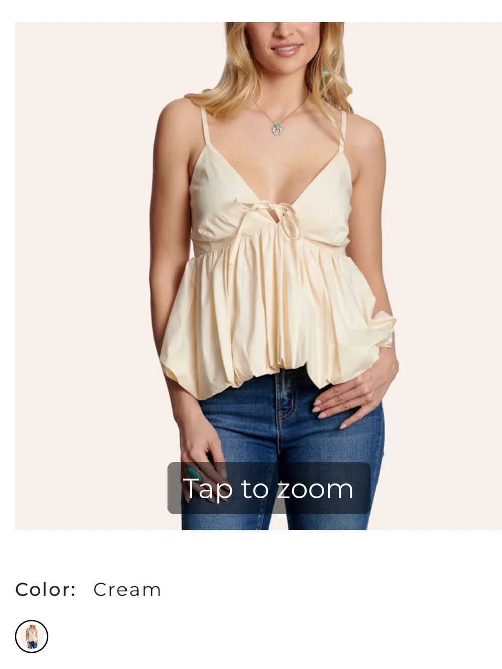 Blue B Bubble Hem Spaghetti Strap Top - Cream